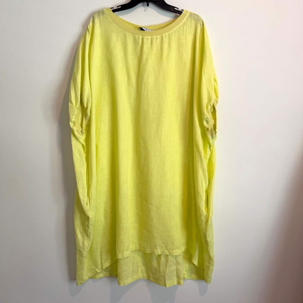 Haris Cotton Dress Women XL Oversized Yellow Linen Short Sleeve Kaftan Laganlook